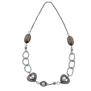 Vintage Crystal Acrylic Gray Fashion Necklaces Heart Pendants Jewelry 13"